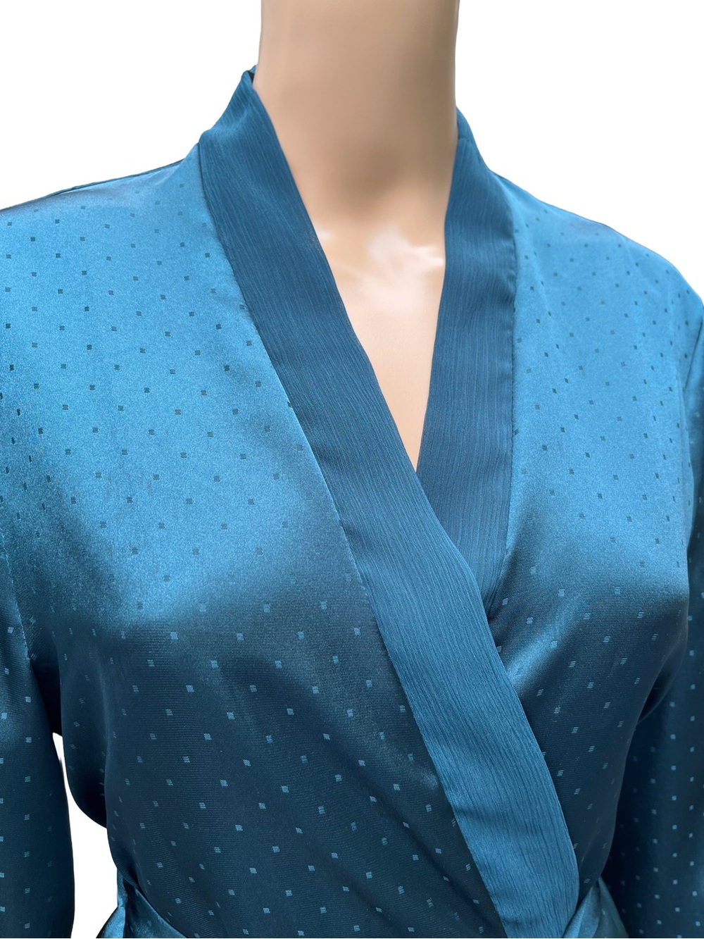 Vintage Jessica Teal Satin Kimono Robe Y2K M-L - Picture 2 of 8